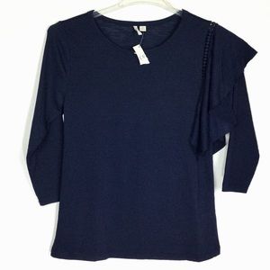 Cato 3/4 Ruffle Embellished Sleeve Top Size XS